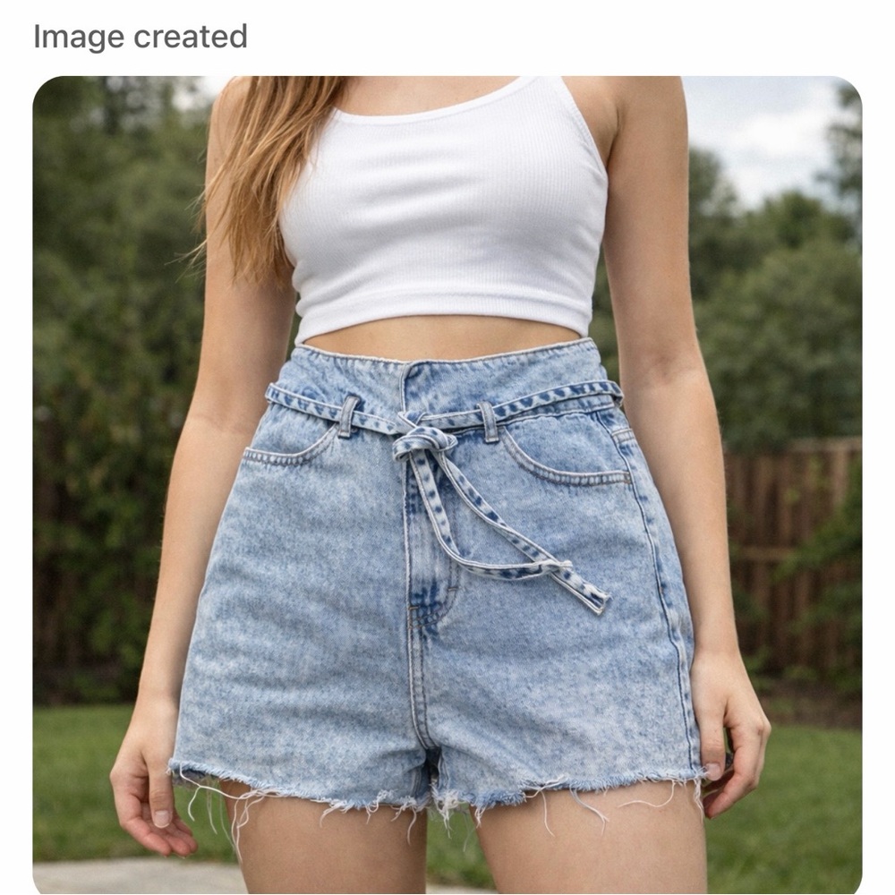 Inside Denim High Rise Acid Wash Paperbag Denim Shorts Tie Belt Size 2